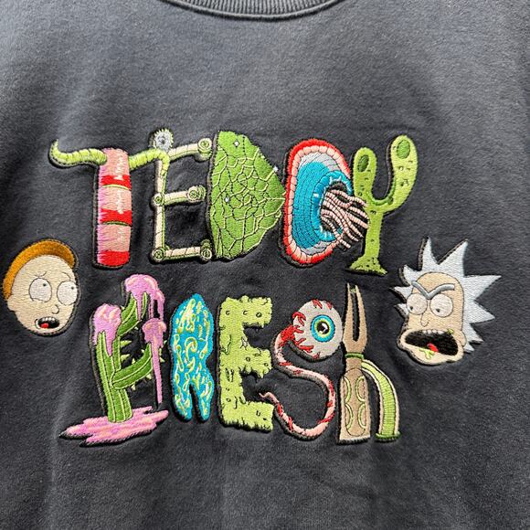 Teddy Fresh x Rick and Morty Sweatshirt Adult Small Black Embroidered Pullover - Picture 4 of 7